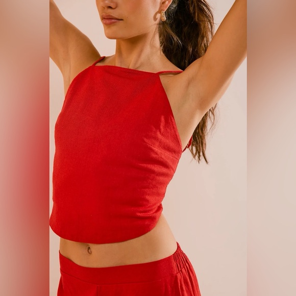 Free People Everything I Need Linen Set - Valiant Poppy, Size Medium - Picture 3 of 4